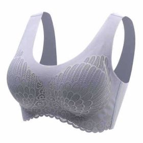 Natural Thai Latex Underwear 4.0 Angel Wings Seamless One Piece Women'S Lace Sports Bra Without Steel Ring (Option: Grey-XL)