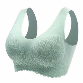 Natural Thai Latex Underwear 4.0 Angel Wings Seamless One Piece Women'S Lace Sports Bra Without Steel Ring (Option: Green-M)
