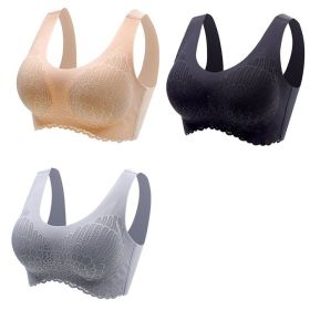 Natural Thai Latex Underwear 4.0 Angel Wings Seamless One Piece Women'S Lace Sports Bra Without Steel Ring (Option: Black Grey Skin-2XL)